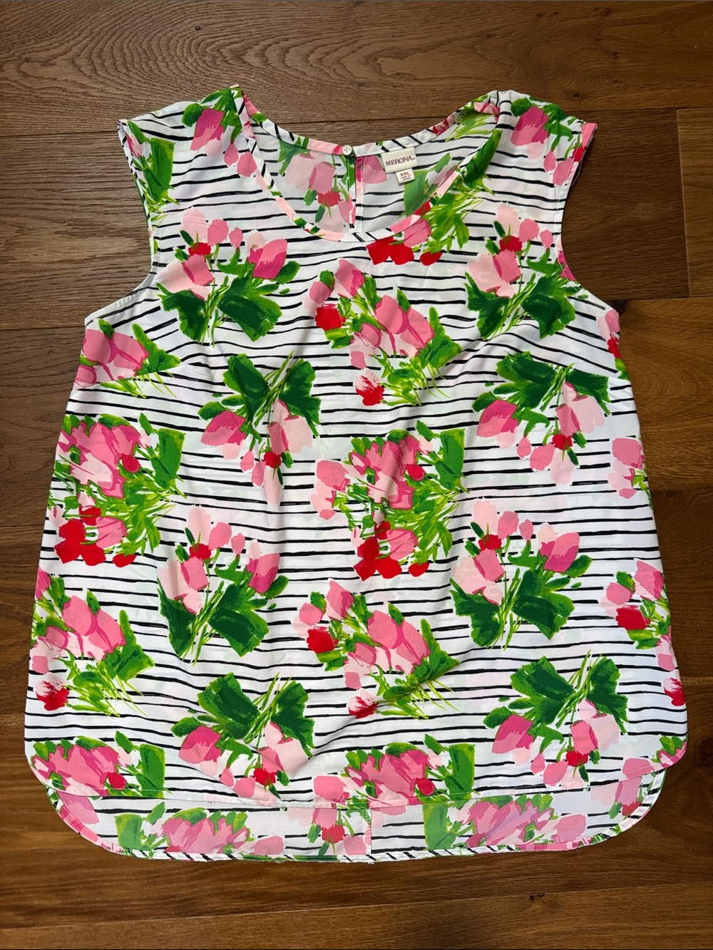 Merona Pink & Green Floral Striped Sleeveless Top